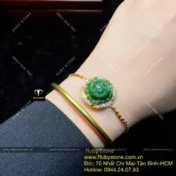 Lắc hoa mẫu đơn ngọc bích Canada, vàng 18k - Hình ảnh 4