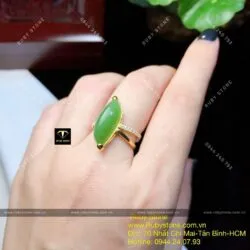 Nhẫn hạt dưa Ngọc bích ổ xoắn, vàng 10k - Hình ảnh 2