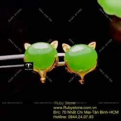 Khuyên tai hồ ly Ngọc bích, vàng 10k