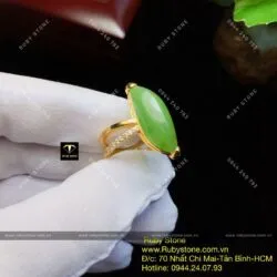 Nhẫn hạt dưa Ngọc bích ổ xoắn, vàng 10k - Hình ảnh 5