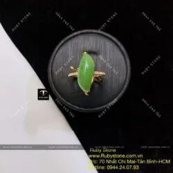 Nhẫn hạt dưa Ngọc bích ổ xoắn, vàng 10k - Hình ảnh 3