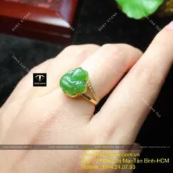 Nhẫn hồ ly Ngọc bích đai chẻ, vàng 10k - Ảnh 2