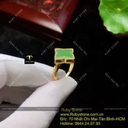 Nhẫn cỏ 4 cánh Ngọc bích dáng nhọn, vàng 10k - Ảnh 7