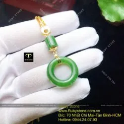 Mặt dây chuyền đồng điếu mix lu thống Ngọc bích, vàng 10k