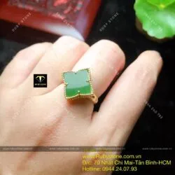 Nhẫn cỏ 4 cánh Ngọc bích dáng nhọn, vàng 10k - Ảnh 3