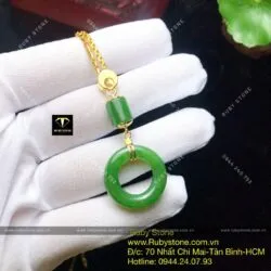 Mặt dây chuyền đồng điếu mix lu thống Ngọc bích, vàng 10k