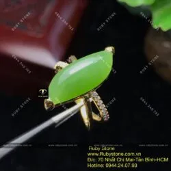 Nhẫn hạt dưa Ngọc bích ổ xoắn, vàng 10k - Hình ảnh 6