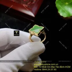 Nhẫn cỏ 4 cánh Ngọc bích dáng nhọn, vàng 10k - Ảnh 6