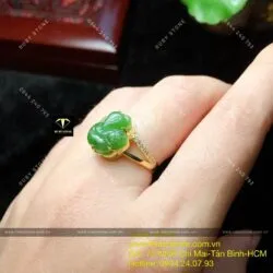 Nhẫn hồ ly Ngọc bích đai chẻ, vàng 10k - Ảnh 4