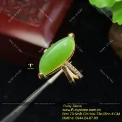 Nhẫn hạt dưa Ngọc bích ổ xoắn, vàng 10k - Hình ảnh 7