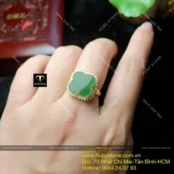 Nhẫn cỏ 4 cánh Ngọc bích dáng tròn, vàng 10k - Ảnh 6