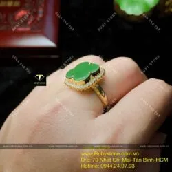 Nhẫn cỏ 4 cánh Ngọc bích dáng tròn, vàng 10k - Ảnh 5