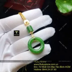 Mặt dây chuyền đồng điếu mix lu thống Ngọc bích, vàng 10k