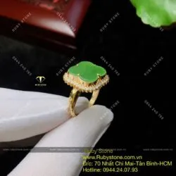 Nhẫn cỏ 4 cánh Ngọc bích dáng tròn, vàng 10k - Ảnh 4