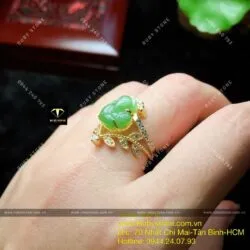 Nhẫn hồ ly Ngọc bích kiểu vương miện, vàng 10k - Hình ảnh 2