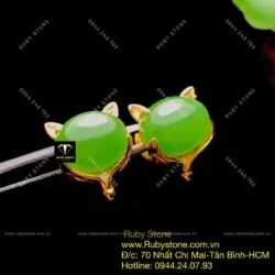 Khuyên tai hồ ly Ngọc bích, vàng 10k - Ảnh 6