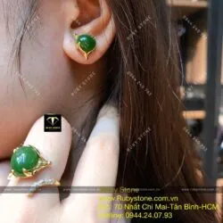 Khuyên tai hồ ly Ngọc bích, vàng 10k - Ảnh 8