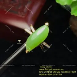 Nhẫn hạt dưa Ngọc bích ổ xoắn, vàng 10k