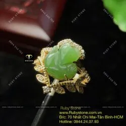 Nhẫn hồ ly Ngọc bích kiểu vương miện, vàng 10k - Hình ảnh 6