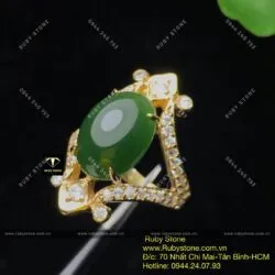 Nhẫn Oval Ngọc bích Canada, vàng 10k - Ảnh 4