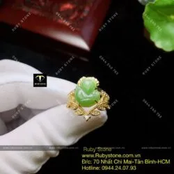 Nhẫn hồ ly Ngọc bích kiểu vương miện, vàng 10k - Hình ảnh 4