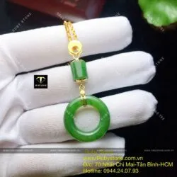 Mặt dây chuyền đồng điếu mix lu thống Ngọc bích, vàng 10k