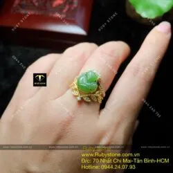 Nhẫn hồ ly Ngọc bích kiểu vương miện, vàng 10k