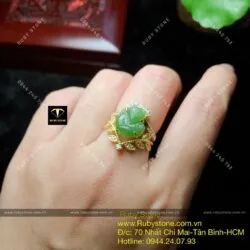 Nhẫn hồ ly Ngọc bích kiểu vương miện, vàng 10k - Hình ảnh 3