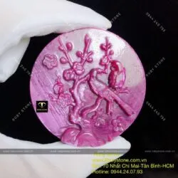 Tác phẩm uyên ương bên hoa đào Ruby Nam Phi, kích thước 56mm