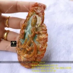 Phật Quan Âm cứu khổ cứu nạn Cẩm thạch huyết Myanmar, kích thước 95mm - Ảnh 5