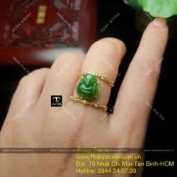 Nhẫn hồ ly Ngọc bích 2 đường tấm, vàng 10k - Ảnh 5