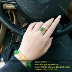 Bộ sản phẩm vòng ngọc bích 10 ly mix charm vàng 24k và nhẫn hồ ly, vàng 10k