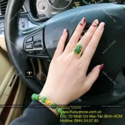 Bộ sản phẩm Vòng tay ngọc bích mix charm vàng 24k và nhẫn Tỳ hưu, vàng 10k - Hình ảnh 6