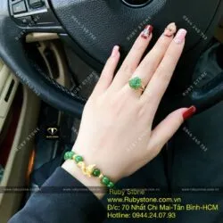 Bộ sản phẩm vòng tay ngọc bích 8 ly mix charm hồ ly vàng 24k và nhẫn hồ ly vàng 10k - Ảnh 5