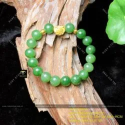 Vòng Ngọc bích 10 ly, mix charm Khoá trường mệnh vàng 24k - Hình ảnh 5