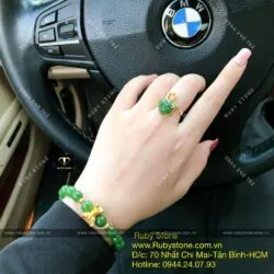 Bộ sản phẩm vòng Ngọc bích 8 ly mix charm hồ ly vàng 24k và nhẫn hồ ly, vàng 10k - Ảnh 5