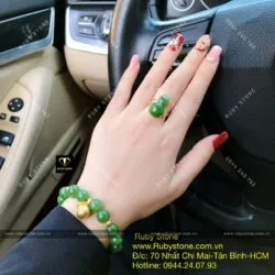 Bộ vòng chuỗi Ngọc bích 10 ly mix charm vàng 24k và nhẫn hồ lô ngọc bích, vàng 10k - Ảnh 6