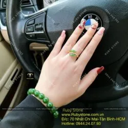 Bộ vòng Ngọc bích 10 ly và nhẫn hạt gạo, vàng 10k - Hình ảnh 3
