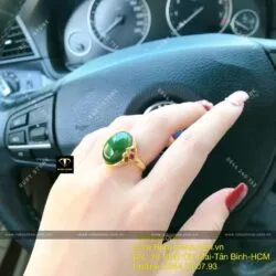 Bộ vòng ngọc bích 8 ly đôi mix charm vàng 24k và nhẫn Oval ngọc bích, vàng 10k