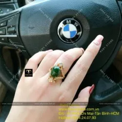 Bộ vòng Ngọc bích mix charm vàng 24k và nhẫn Oval, vàng 10k - Hình ảnh 3