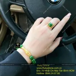 Bộ sản phẩm vòng Ngọc bích mix charm vàng 24k và nhẫn ổ vuông, vàng 10k - Ảnh 2