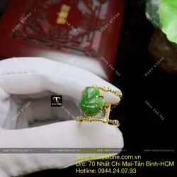 Nhẫn hồ ly Ngọc bích 2 đường tấm, vàng 10k - Ảnh 6