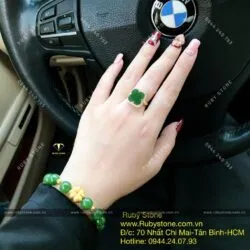 Bộ vòng Lu thống ngọc bích và nhẫn cỏ 4 cánh, vàng 18k - Ảnh 6