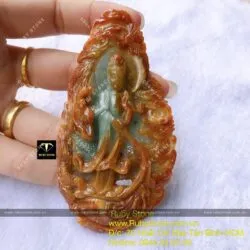 Phật Quan Âm cứu khổ cứu nạn Cẩm thạch huyết Myanmar, kích thước 95mm - Ảnh 4