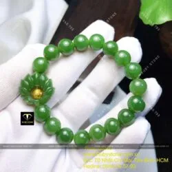 Vòng chuỗi Ngọc bích mix Liên hoa vàng 24k - Hình ảnh 3