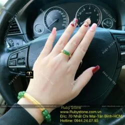 Bộ sản phẩm vòng chuỗi Ngọc bích mix charm vàng 24k và nhẫn yên ngựa, vàng 10k
