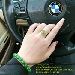 Bộ vòng Ngọc bích 10 ly và nhẫn hạt gạo, vàng 10k - Hình ảnh 2