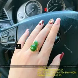 Bộ vòng chuỗi Ngọc bích mix liên hoa, bi vàng 24k và nhẫn hồ lô ngọc bích, vàng 10k - Ảnh 6