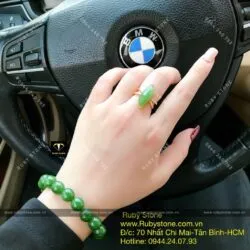 Bộ vòng tay Ngọc bích 10 ly và nhẫn thiết kế, vàng 10k