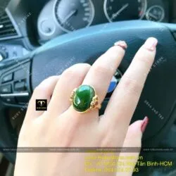 Bộ vòng ngọc bích 8 ly đôi mix charm vàng 24k và nhẫn Oval ngọc bích, vàng 10k